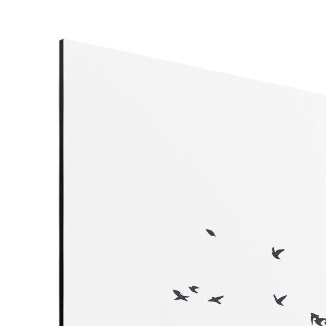 Obrazy na ścianę krajobrazy Stado ptaków na tle gór czarno-biały
