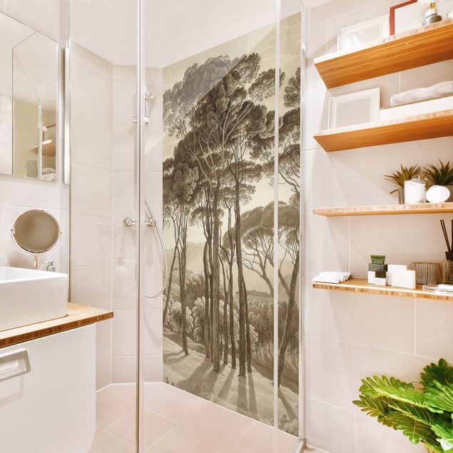 Panele ścienne do łazienki pod prysznic Hendrik Voogd Landscape With Trees In Beige