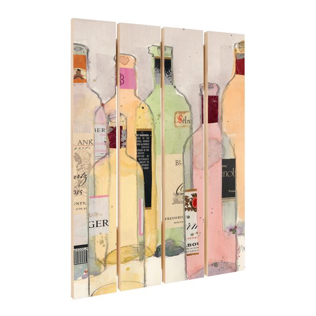 Obraz z drewna - Butelki do wina w akwareli I