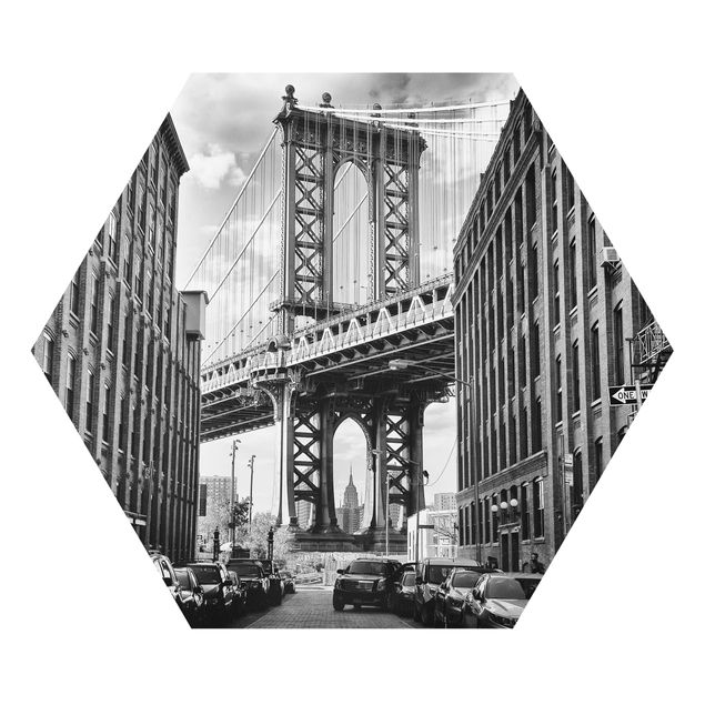 Obrazki czarno białe Most Manhattan w Ameryce