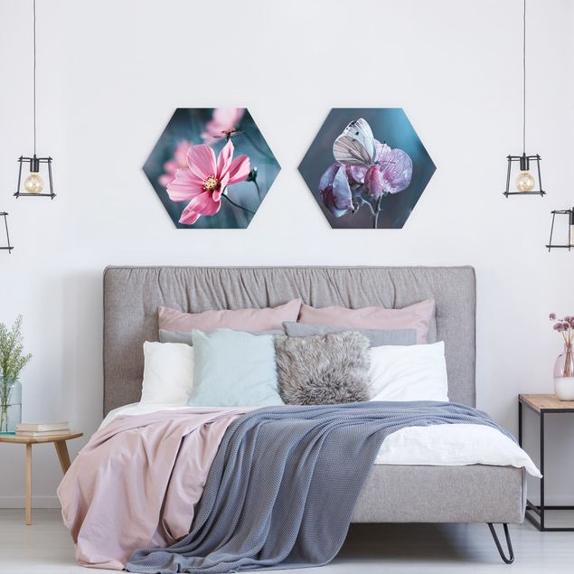 Obrazy do salonu nowoczesne Motylek i biedronka na kwiatach
