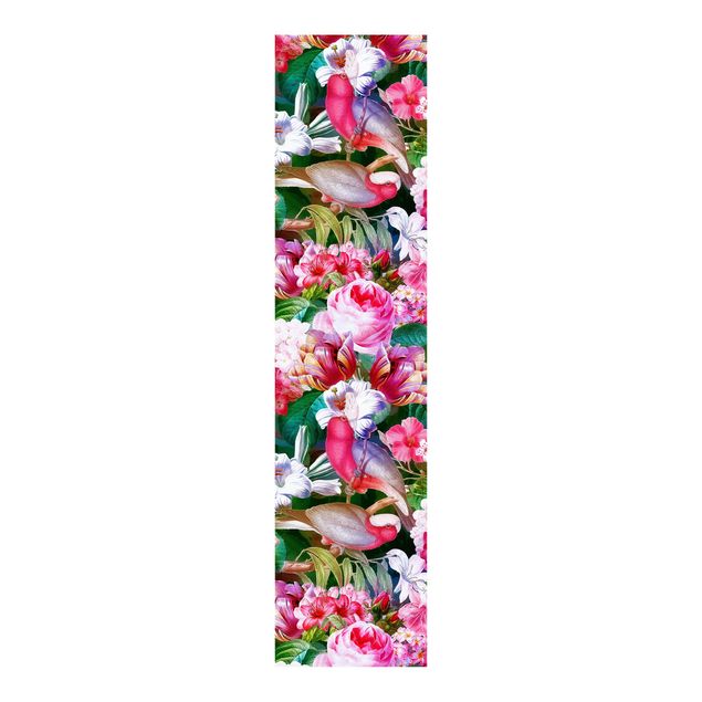 Domowe tekstylia Kolorowe kwiaty tropikalne z ptakami Różowy