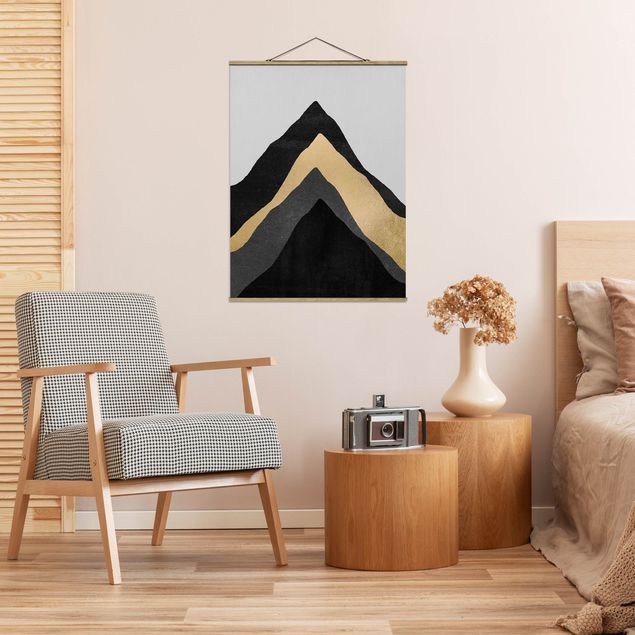 Abstrakcja obraz Złotoen Mountain czarno-biały