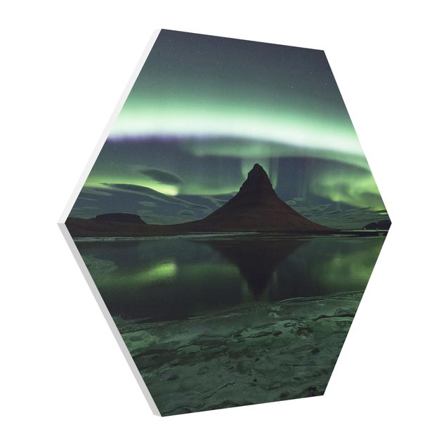 Góry obraz Światło polarne na Islandii