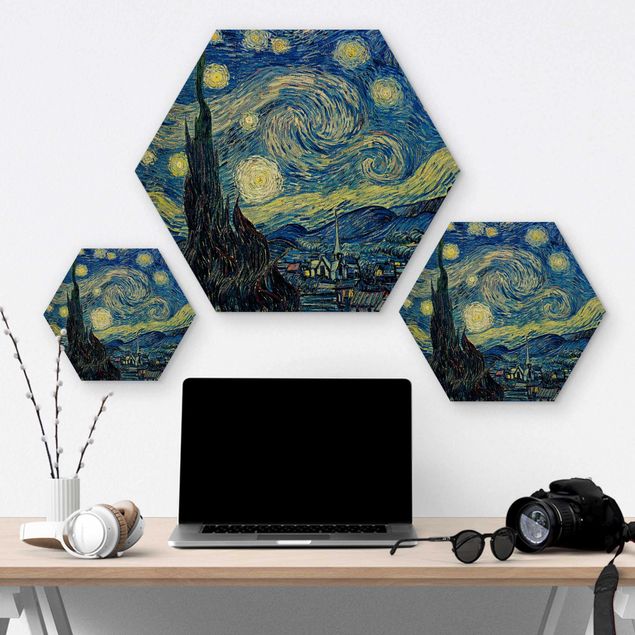 Obraz heksagonalny z drewna - Vincent van Gogh - Gwiaździsta noc