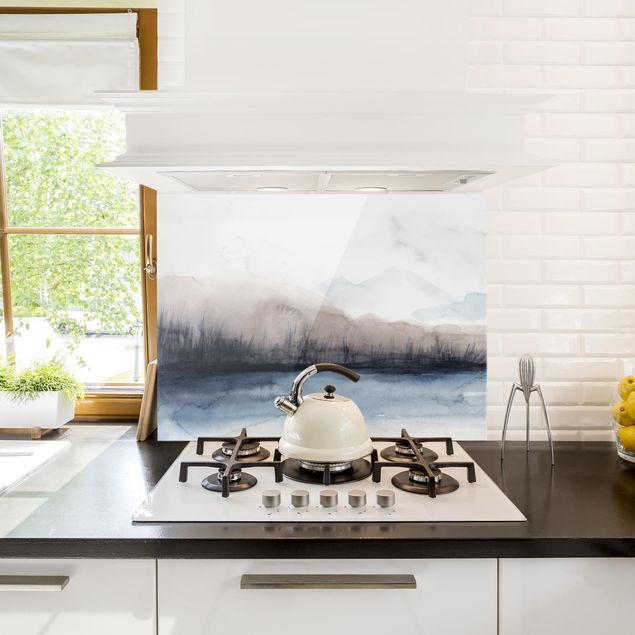 Panel szklany do kuchni Brzeg jeziora z górami II