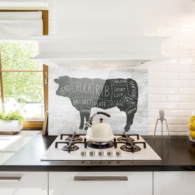 Panel szklany do kuchni Płyta ekspozycyjna rzeźnika - wołowina