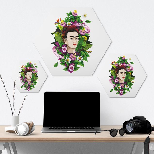 Obrazy z motywem kwiatowym Frida Kahlo - Frida, małpa i papuga