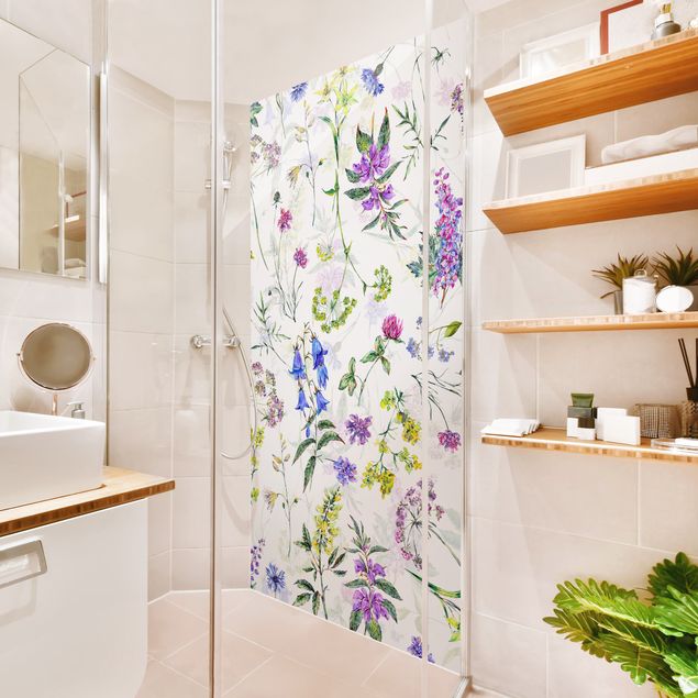Panele ścienne do łazienki pod prysznic Watercolour Wild Flowers