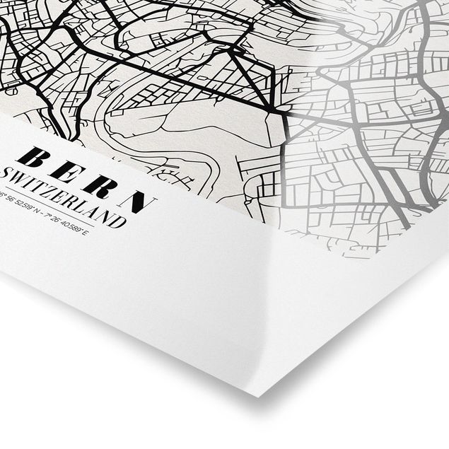 Plakaty czarno białe Mapa miasta Berno - Klasyczna