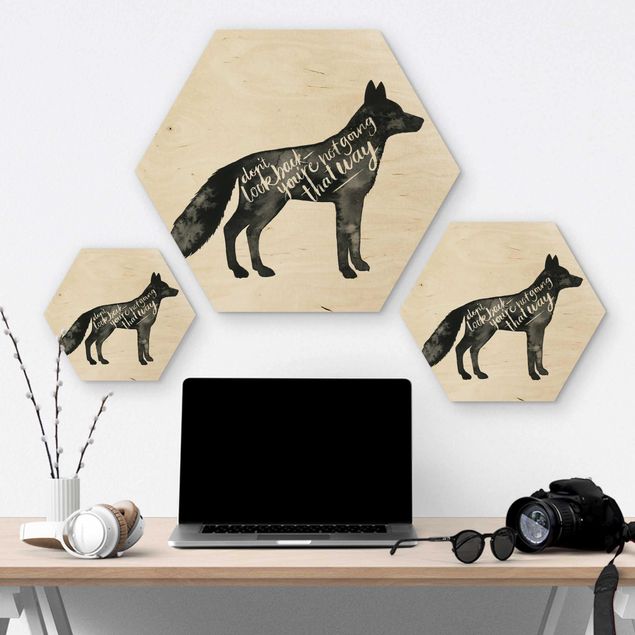 Obraz heksagonalny z drewna - Zwierzęta z mądrością - Lis