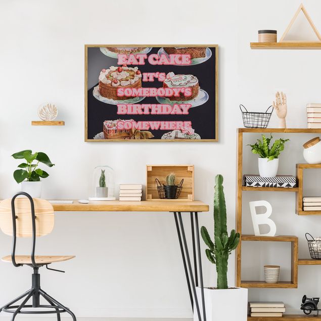 Obrazy w ramie artystyczne Jedzenie tortu to urodziny