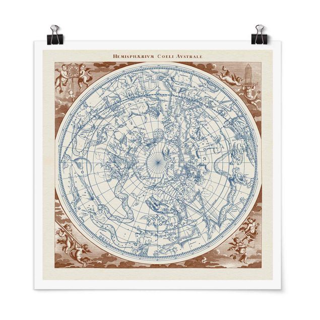 Obrazy retro zabytkowa mapa gwiezdna półkuli południowej