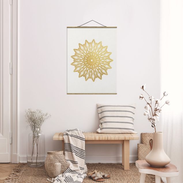 Obrazy duchowość Mandala Sun Illustration białe złoto