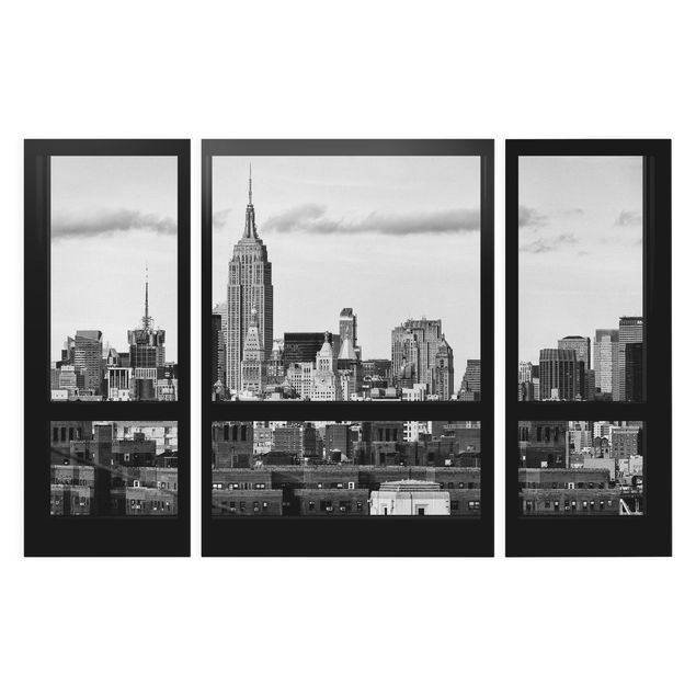 Obrazy na płótnie Nowy Jork Okna z widokiem na panoramę Nowego Jorku czarno-białe