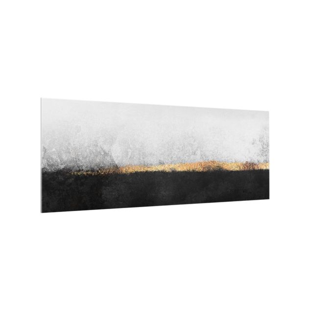 Panele szklane do kuchni Abstrakcja Złoty horyzont czarno-biały