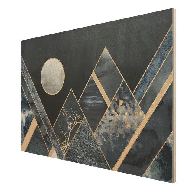 Elisabeth Fredriksson obrazy Złoty księżyc abstrakcyjne czarne góry