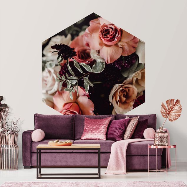 Tapeta różowa Elegancki bukiet kwiatów