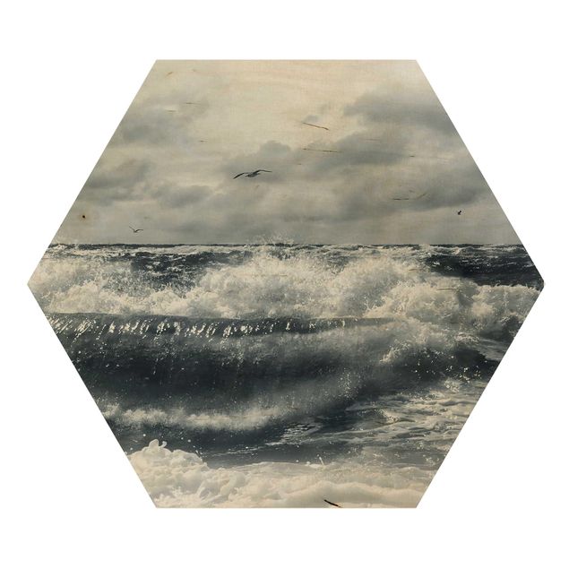 Obraz heksagonalny z drewna - Nr YK6 Żywe Morze Północne