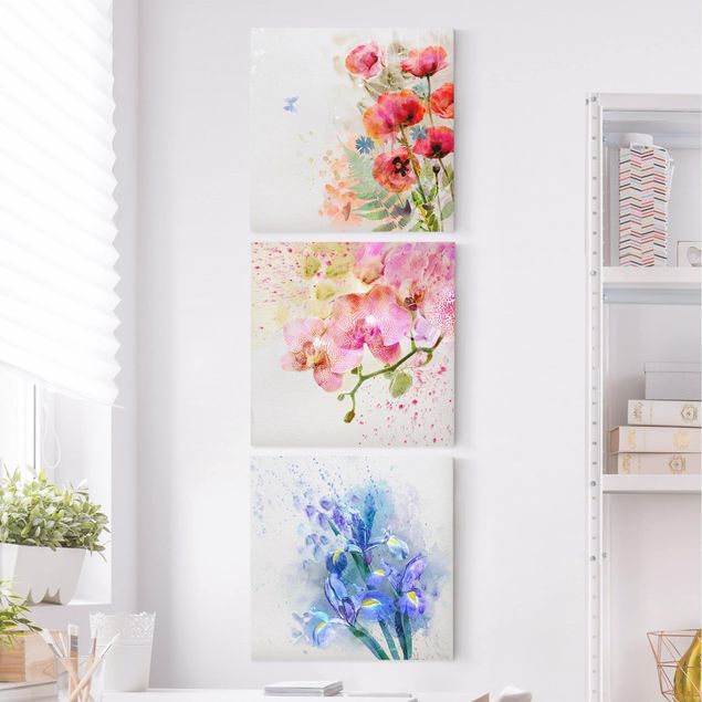 Nowoczesne obrazy do salonu Akwarela Trio kwiatowe