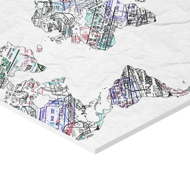 Obraz heksagonalny z Forex - Mapa świata z pieczątką paszportową