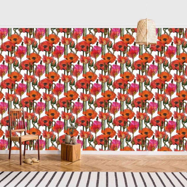 Tapeta czerwona A Field Of Poppy Flowers - Roll