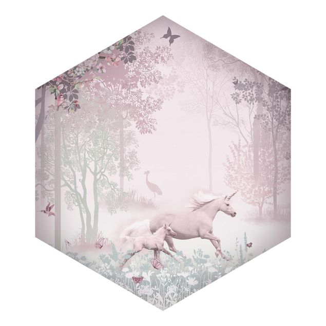 Fototapety Unicorn On Flowering Meadow In Pink