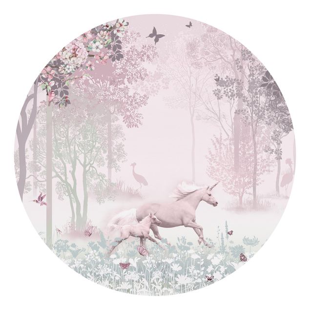 Fototapeta Unicorn On Flowering Meadow In Pink