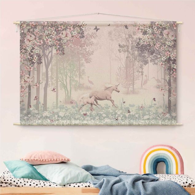 Obrazy nowoczesny Unicorn On Flowering Meadow In Pink