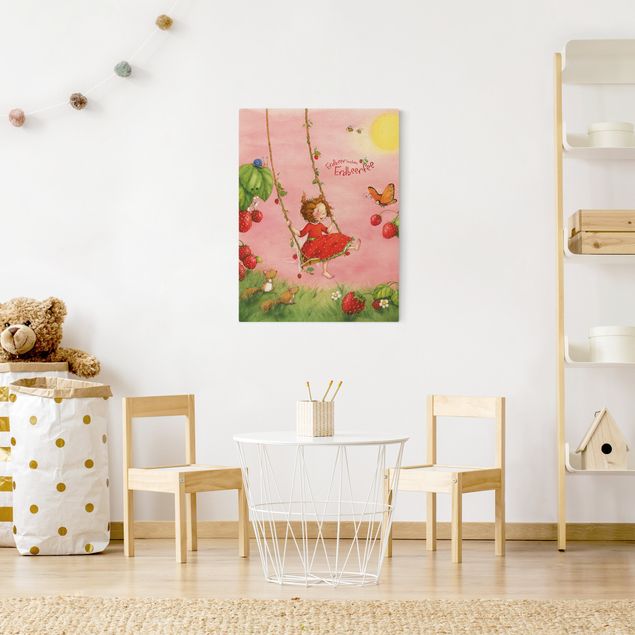 Różowy obraz Truskawkowa wróżka - huśtawka na drzewie