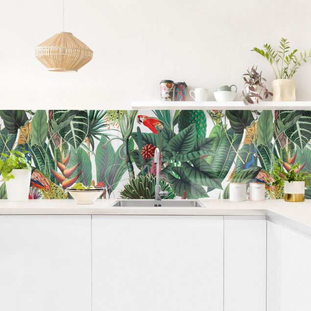 Panel szklany do kuchni Kolorowy wzór lasu tropikalnego