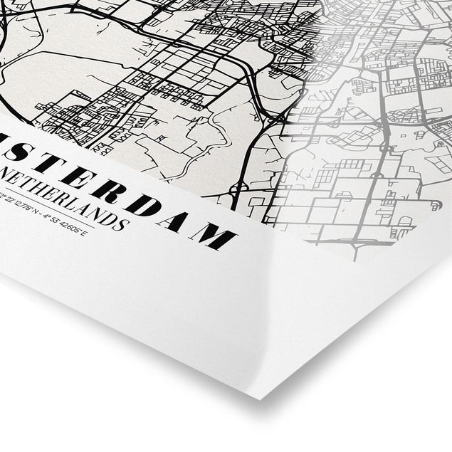 Czarno białe plakaty Mapa miasta Amsterdam - Klasyczna