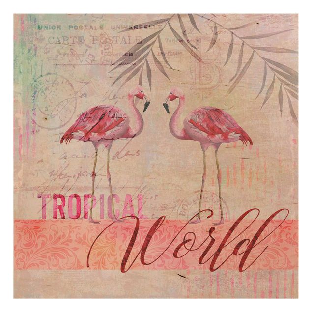Andrea Haase obrazy  Kolaż w stylu vintage - Flamingi w tropikalnym świecie