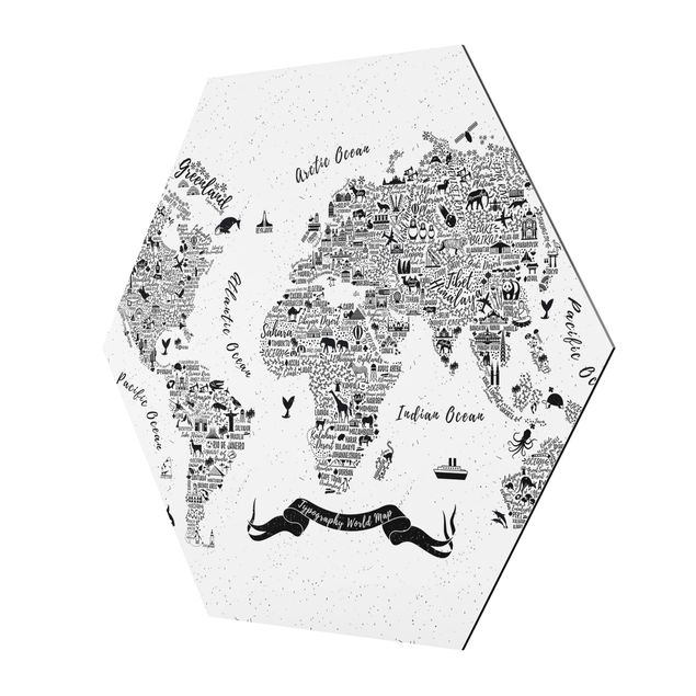 Obrazki czarno białe Typografia Mapa świata biała