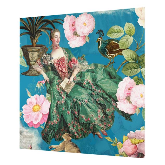Panel kuchenny - Opulent Dress In A Rose Garden On Blue - Kwadrat 1:1