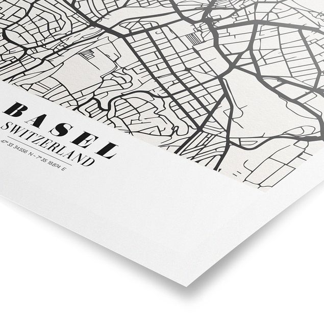 Obrazki czarno białe Mapa miasta Bazylea - Klasyczna