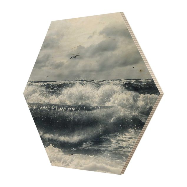 Obraz heksagonalny z drewna - Nr YK6 Żywe Morze Północne
