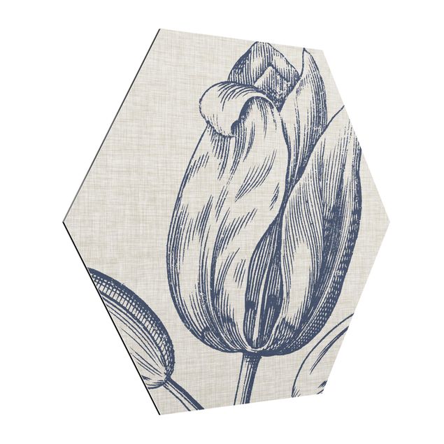 Obraz heksagonalny z Alu-Dibond - Kwiat indygo na lnie IV