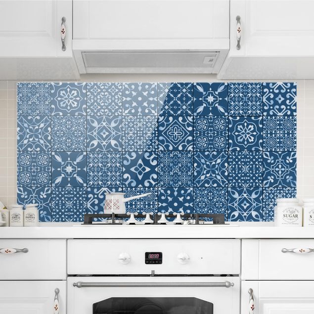 Dekoracja do kuchni Przykładowe płytki Ciemnoniebiesko-białe
