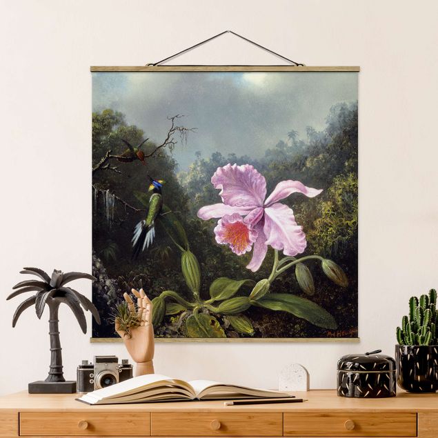 Obrazy orchidea Martin Johnson Heade - Martwa natura z orchideą i dwoma kolibrami