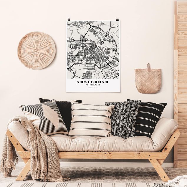 Nowoczesne obrazy do salonu Mapa miasta Amsterdam - Klasyczna