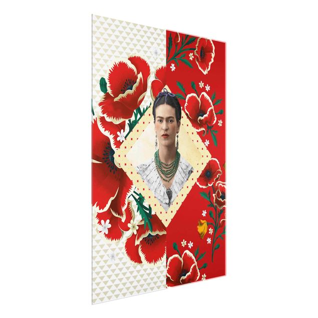 Obrazy na szkle portret Frida Kahlo - Kwiaty maku