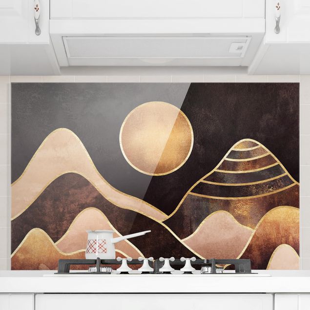 Dekoracja do kuchni Złote słońce abstrakcyjne góry