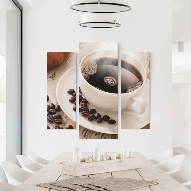 Obrazy z kawą Parująca filiżanka do kawy z ziarnami kawy