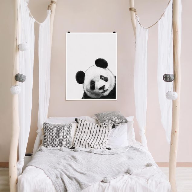 Nowoczesne obrazy do salonu Ilustracja Panda Czarno Biała Malarstwo