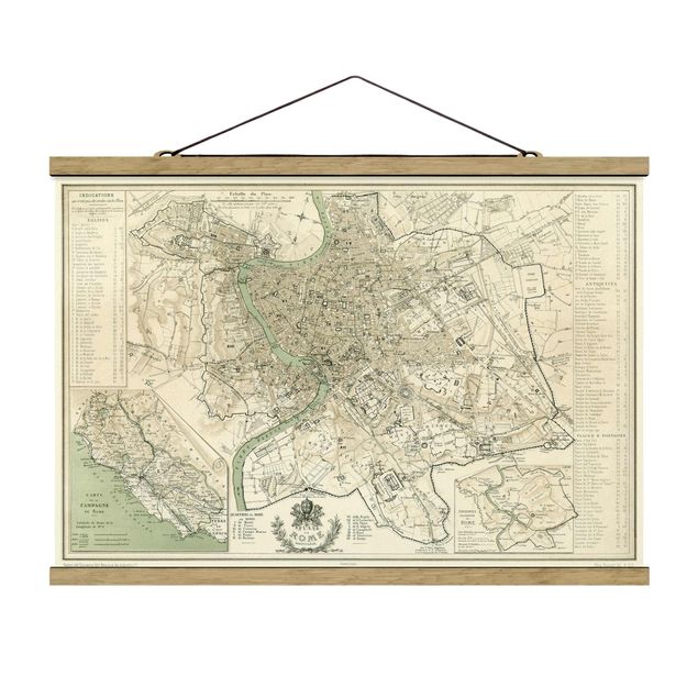 Obrazy retro Mapa miasta w stylu vintage Rzym antyk