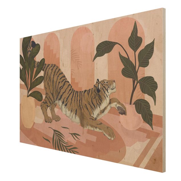 Laura Graves Art obrazy Ilustracja tygrysa w pastelowym różowym malarstwie