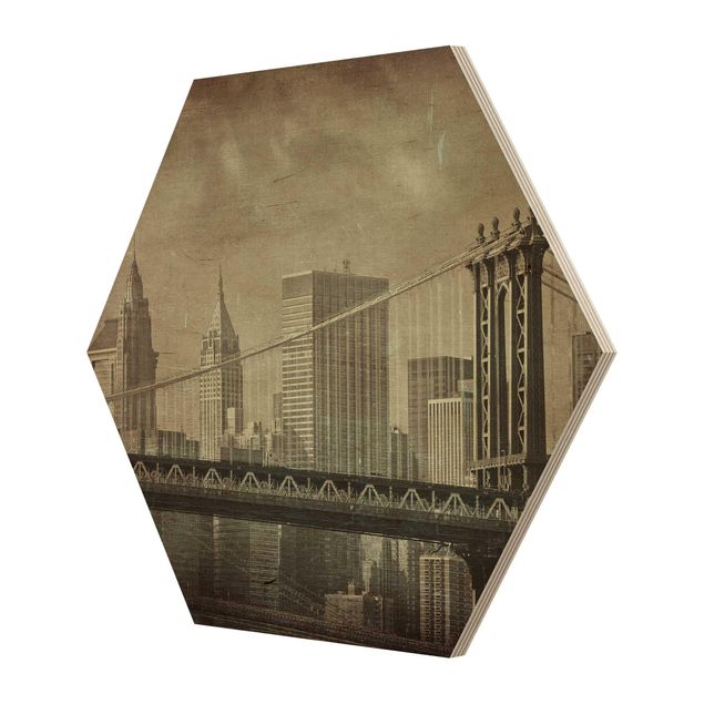 Obraz heksagonalny z drewna - Vintage Nowy Jork