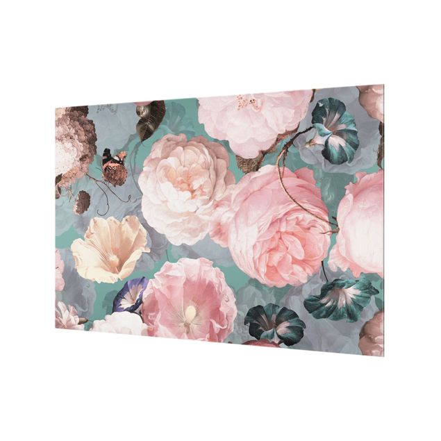 Panel kuchenny - Pastel Dream Of Roses On Blue - Format poziomy 1:1