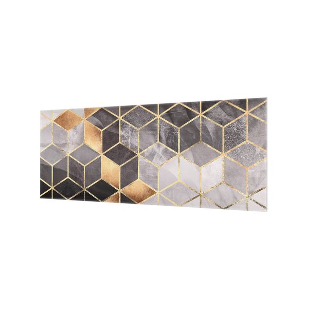 Panel szklany do kuchni - czarno-biały złota geometria